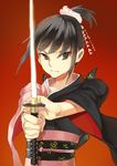  alternate_hairstyle black_eyes black_hair brown_eyes brown_hair hair_up highres japanese_clothes kara_no_kyoukai katana kimono kuuki_(pixiv2244659) obi ryougi_shiki sash short_hair solo sword weapon 