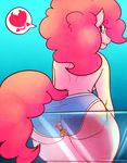 anthro anthrofied avian big_butt bird blue_eyes breasts butt clothed clothing cutie_mark duo equine female friendship_is_magic fur gilda_(mlp) gryphon hair half-dressed hi_res horse long_hair looking_down macro mammal my_little_pony on_glass panties pink_fur pink_hair pinkie_pie_(mlp) pony sheela sitting size_difference smile thighs topless underwear wide_hips 
