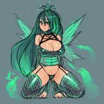  bare_shoulders blush breasts choker cleavage crown elbow_gloves garter_straps gloves green_eyes green_hair heart heart_panties heart_print highleg highleg_panties highres huge_breasts kneeling maniacpaint my_little_pony my_little_pony_friendship_is_magic o-ring o-ring_top panties personification print_panties queen_chrysalis smile solo thighhighs underwear wings 