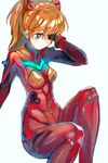  :| bangs blue_eyes blush bodysuit bracer breasts closed_mouth evangelion:_3.0_you_can_(not)_redo eyebrows_visible_through_hair eyepatch from_side gloves hair_between_eyes hand_behind_head hand_up headgear highres hips knee_up legs_together long_hair looking_away looking_down looking_to_the_side neon_genesis_evangelion one_eye_covered orange_hair organ_derwald pilot_suit plugsuit rebuild_of_evangelion red_bodysuit sad shikinami_asuka_langley shiny shiny_hair simple_background sitting small_breasts souryuu_asuka_langley tape turtleneck white_background 