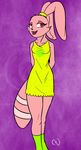  bear cat chowder_(series) clothed clothing dragonofdarkness13 dress fangs feline female fur hybrid lagomorph mammal older panini pink_fur rabbit smile solo standing 