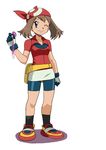  bad_id bad_pixiv_id bandana bike_shorts black_legwear blue_eyes brown_hair condom full_body gloves haruka_(pokemon) holding holding_condom looking_at_viewer one_eye_closed pencil_skirt pokemon ryunryun short_sleeves simple_background skirt smile solo standing used_condom white_background 