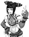  :p bare_shoulders bracelet drill_hair dudou fingerless_gloves gloves greyscale halter_top halterneck han_juri jewelry midriff monochrome oetarou simple_background solo spiked_bracelet spikes street_fighter street_fighter_iv_(series) toned tongue tongue_out twin_drills 