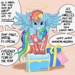  absurd_res anthro anthrofied blue_fur breasts cleavage clothed clothing dialog english_text equine female friendship_is_magic fur hair halo hi_res horse looking_at_viewer mammal multi-colored_hair my_little_pony pegasus pony purple_eyes rainbow_dash_(mlp) rainbow_hair signature solo swissleo swissleos text wings 