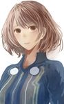  brown_eyes brown_hair head_tilt looking_at_viewer original parted_lips popped_collar sakimori_(hououbds) short_hair simple_background solo 