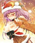  black_panties blush breasts choker crescent garter_straps haruhina_purple hat hetero holding_hands large_breasts long_hair navel nipples panties patchouli_knowledge purple_hair red_eyes santa_costume santa_hat touhou underwear 