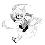  1girl animal_ears child fang fox_ears jingai_modoki kitsune kitsune_(mon-musu_quest!) mon-musu_quest! monochrome monster_girl multiple_tails smoke solo tail 