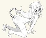  animal_ears blush breasts character_request collar copyright_request in_heat kouki_kuu long_hair medium_breasts monochrome nude open_mouth pussy_juice sideboob solo sweat tail thighhighs tiger_ears tiger_tail 