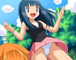  1girl blue_eyes blue_hair hikari_(pokemon) lowres panties pants pokemoa pokemon pokemon_(anime) soara underwear white_panties 