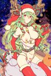  bell bell_collar breasts christmas collar elbow_gloves gift gloves green_hair hashiko_(pecopom) hat jewelry linked_piercing linked_piercings long_hair lots_of_jewelry nipple_bell nipple_bells nipple_chain nipple_piercing nipples original piercing present red_eyes santa_costume santa_hat thighhighs wreath 