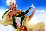  bad_id bad_pixiv_id chain dagger dark_skin dark_skinned_male foreshortening green_eyes magi_the_labyrinth_of_magic male_focus sharrkan silver_hair solo weapon white_hair winora 