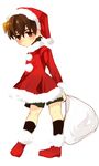  boots brown_eyes brown_hair child fate/zero fate_(series) hat kotomine_kirei male_focus mogupen sack santa_costume santa_hat shorts solo younger 