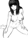  areolae barefoot breasts curvy greyscale hime_cut large_breasts long_hair monochrome nipples nude original pussy sho-n-d sitting sketch solo wariza 