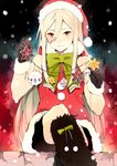  afuro_terumi androgynous bad_id bad_pixiv_id black_gloves christmas gloves hat inazuma_eleven inazuma_eleven_(series) long_hair male_focus red_eyes santa_hat sitting smile solo tokio_neo very_long_hair 