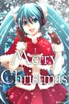  aqua_eyes aqua_hair bad_id bad_pixiv_id brown_gloves christmas gloves hatsune_miku headset long_hair mosuchi_(iguroguroguro) open_mouth santa_costume skirt snowflakes solo twintails very_long_hair vocaloid 