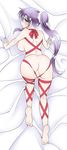  1girl absurdres ass breasts christmas faris_scherwiz ff5 final_fantasy final_fantasy_v highres long_hair mabo-udon naked_ribbon nipples ponytail purple_hair pussy ribbon solo 