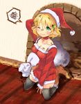  bad_id bad_pixiv_id black_legwear blonde_hair blush boots breasts chimney christmas dirty green_eyes hat kneehighs medium_breasts mizuhashi_parsee one_eye_closed pointy_ears sack santa_costume santa_hat short_hair sitting solo soot squiggle sweatdrop thighhighs touhou ume_(plumblossom) wariza wince zettai_ryouiki 