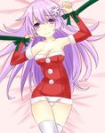  alternate_costume bad_id bad_pixiv_id bare_shoulders blush breasts choujigen_game_neptune_mk2 christmas cleavage collarbone d-pad d-pad_hair_ornament detached_sleeves dress hair_ornament long_hair looking_at_viewer medium_breasts mikan_no_shiru nepgear neptune_(series) no_nose panties pantyshot purple_eyes purple_hair solo thighhighs underwear very_long_hair 