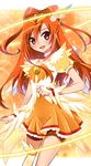  bike_shorts blush choker cure_sunny dress halo hino_akane_(smile_precure!) katsuma_rei long_hair magical_girl orange_(color) orange_dress orange_hair orange_skirt precure princess_form_(smile_precure!) red_eyes red_shorts shorts shorts_under_skirt skirt smile smile_precure! solo tiara yellow_choker 