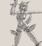  animal_ears anne_frank assault_rifle fox_ears fox_tail front-tie_top goggles goggles_around_neck grey_background gun imi_galil midriff navel noccu open_mouth panties rifle shirt simple_background smile solo striker_unit tail tied_shirt trigger_discipline underwear weapon world_witches_series 