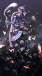  bad_id bad_pixiv_id bug butterfly covering_mouth fan folding_fan frills hat highres hitodama insect japanese_clothes kzcjimmy pink_eyes pink_hair saigyouji_yuyuko skeleton solo touhou wide_sleeves 
