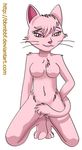  bagi_the_monster_of_mighty_nature bbmbbf breasts feline female lion mammal nude plain_background smile solo tail_censorship teasing whiskers white_background 