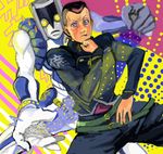  black_hair diamond_wa_kudakenai drawr ezr_(31589499) grey_hair jojo_no_kimyou_na_bouken male_focus multicolored_hair nijimura_okuyasu pompadour school_uniform solo stand_(jojo) the_hand_(stand) two-tone_hair 