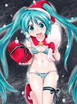  aqua_eyes aqua_hair bra christmas gift gloves groin hat hatsune_miku long_hair navel open_mouth orebelt panties project_diva_(series) project_diva_2nd sack santa_hat solo strap_slip striped striped_bra striped_panties thigh_gap twintails underwear underwear_only very_long_hair vocaloid 