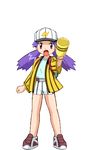  1girl cap hat lowres nanako_(pokemon) pokemon pokemon_(anime) purple_hair twintails 