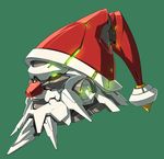  christmas face facial_hair glowing glowing_eyes green_background hat mecha mechanization nekomamire no_humans original red_nose santa_claus santa_hat simple_background 