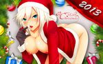  ass blazblue blonde_hair breasts brown_eyes bullet_(blazblue) christmas hat nipples santa_costume tagme 