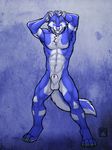  abs animal_genitalia anthro balls biceps blue_fur canine canine_penis chest_tuft claws digitigrade flaccid flexing fur grey_fur hair hindpaw looking_at_viewer male mammal muscles nude paws pecs penis penis_tip pose sheath solo standing toe_claws toes tsaiwolf tuft white_hair wolf 