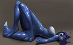  abstract_background blue_eyes blue_hair breasts canine female hair latex_(artist) mammal nude rubber shiny solo wolf 