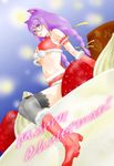  animal_ears bakemonogatari braid cake cat_ears christmas food glasses hanekawa_tsubasa highres long_hair midriff monogatari_(series) navel nekomonogatari purple_eyes purple_hair ryuc4883 santa_costume solo thighhighs twin_braids 