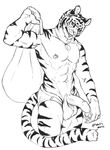  balls biceps black_and_white claws clenched_teeth erection feline flaccid greyscale grin humanoid_penis male mammal monochrome muscles necklace nipples omari pecs penis solo stripes teeth tiger underwear 