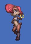  blue_eyes bottomless breasts chipmunk clothed clothing female hair half-dressed mammal namelessenemy navel open_mouth power_ring red_hair ring rodent sally_acorn sega smile sonic_(series) 