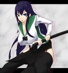  1girl bokken breasts busujima_saeko cleavage highschool_of_the_dead school_uniform solo sword tamakaga weapon wooden_sword 