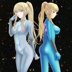  ass blonde_hair blue_eyes bodysuit kuroma_(atapi) metroid samus_aran skin_tight tamamon zero_suit 