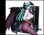  animal_print ark_(morita_hitomi) ass bat bat_print character_name long_hair looking_back morrigan_aensland pantyhose print_legwear solo vampire_(game) 