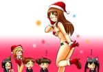  :p animal_ears bikini black_hair brown_eyes brown_hair cat_ears chibi christmas glasses gloves hat highres hirasawa_ui hoshikawa_tsukimi k-on! leotard long_hair multiple_girls nakano_azusa okuda_nao one_eye_closed party_hat red_gloves red_leotard saitou_sumire santa_costume santa_hat school_uniform short_hair smile suzuki_jun swimsuit tongue tongue_out twintails yamanaka_sawako 