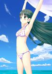  armpits arms_up bikini blue_eyes green_hair highres houmitsu long_hair original polka_dot polka_dot_bikini polka_dot_swimsuit swimsuit 