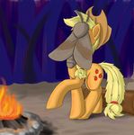  ambiguous_gender applejack_(mlp) arthropod blonde_hair cowboy_hat cutie_mark duo equine female feral fire fluffy_the_bringer_of_darkness friendship_is_magic fur hair hat hi_res horse insect mammal moth my_little_pony orange_fur otakuap pony wings wood 