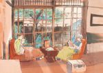  bad_id bad_pixiv_id blanket brown_hair closed_eyes drinking ikari_shinji living_room male_focus motunikomi multiple_boys nagisa_kaworu neon_genesis_evangelion outdoors reading room short_hair sitting table tree white_hair 