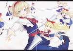  :d absurdres alice_margatroid blonde_hair blue_eyes doll doll_joints hairband highres jewelry lance open_mouth outstretched_arm polearm ring rokuwata_tomoe scan shanghai_doll short_hair smile solo sword touhou weapon 