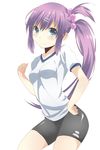  bad_id bad_pixiv_id bike_shorts blue_eyes ew gym_uniform little_busters! long_hair purple_hair saigusa_haruka side_ponytail 