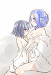  bare_shoulders blue_eyes blue_hair blush breast_sucking breasts hair_up kenoka kumoi_ichirin large_breasts long_hair multiple_girls murasa_minamitsu nipples no_hat no_headwear off_shoulder robe short_hair small_breasts touhou yuri 