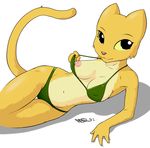  anthro bikini breasts clothed clothing feline female grin inverted_nipples katia_managan khajiit looking_at_viewer lying mammal nipples pbrown pinup plain_background pose prequel skimpy solo swimsuit the_elder_scrolls video_games white_background 