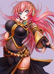  :o black_legwear blue_eyes breasts headset highres large_breasts long_hair megurine_luka navel open_mouth pink_hair solo taishi_(picchiridou) thighhighs very_long_hair vocaloid 