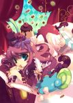  blue_eyes blush book dress food frills gothic_lolita hat lolita_fashion long_hair looking_at_viewer lying on_stomach original pudding red_hair sagano_aoi solo stuffed_animal stuffed_toy stuffing teddy_bear torn 