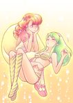  bad_id bad_pixiv_id bikini bow chair chin_rest chrono_(artist) curly_hair floating green_hair hair_bow horns lum multiple_girls pink_eyes pink_hair ran_(urusei_yatsura) sleeping swimsuit tiger_stripes urusei_yatsura 